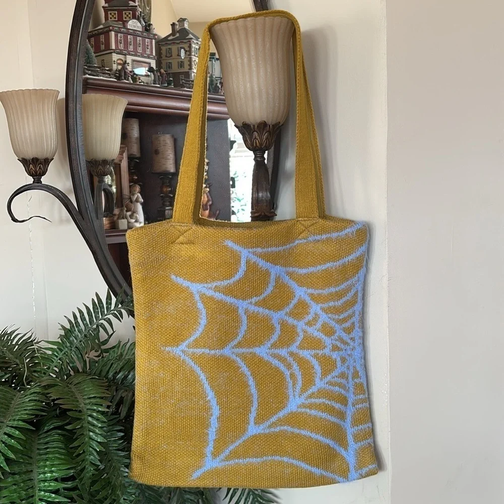 NWT Urban Outfitters Ellie Icon Knit Tote Chartreuse Spider Web Shoulder Bag